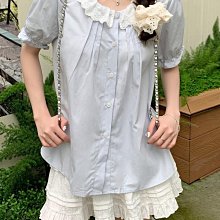 Maisobo 韓系 春夏 法式蕾絲泡泡袖娃娃領襯衫短袖上衣
