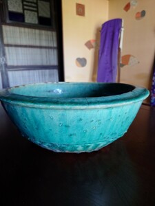 中国漢代　緑釉大鉢　直径37.5cm.深さ13.5cm.